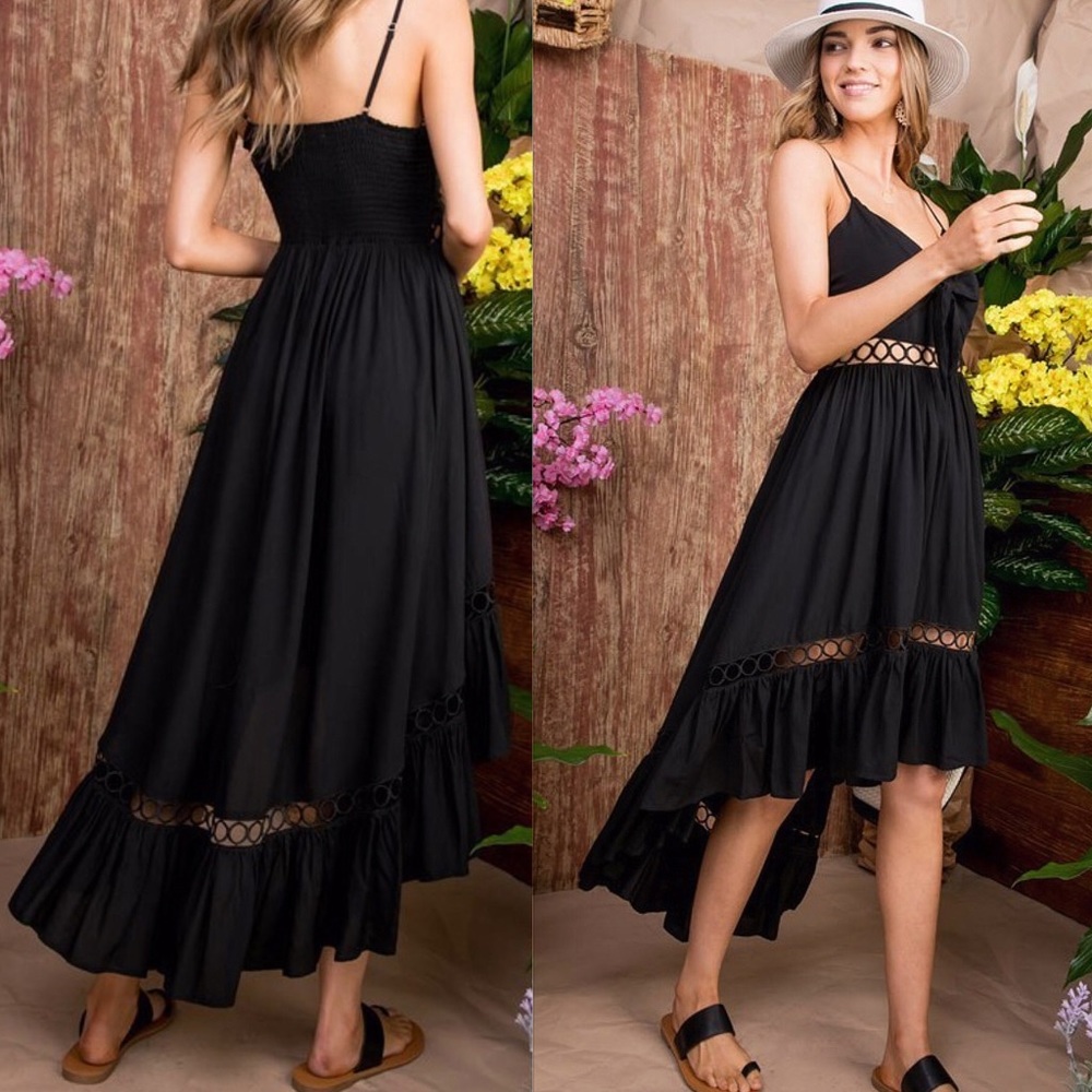 Tie Front Lace High Low Maxi Dress Black - Picture 6 of 8